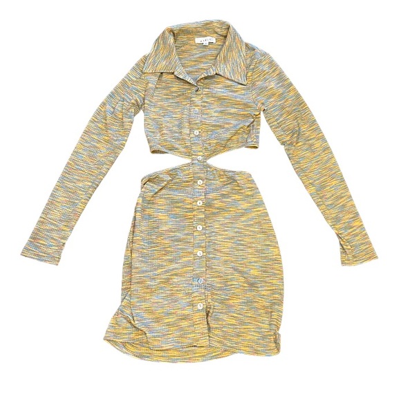 Mable multi colour cut out long sleeve dress with shiny buttons - Picture 2 of 10